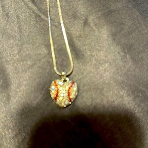 Ladies bedazzled never worn heart-shaped baseball pendants necklace in silver